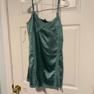 Forever 21 Jade Satin Dress with Lace Detail